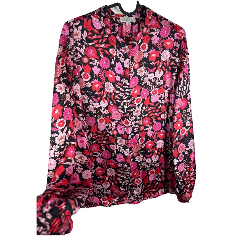 Chenault Pink Floral Long Sleeve Size Medium Button Up Blouse